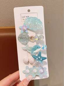 5件組女款粉色海星貝殼美人魚尾髮夾，海洋度假風鱷魚夾，美人魚公主幻彩珍珠浪漫髮夾，適合日常使用 - 彩色 - 查看 3