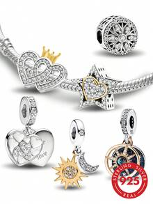 1 Fashionable 925 Sterling Silver Crown Double Heart Bead, Suitable For DIY Jewelry Making Of Women's Bracelets And Bangles, Daily Outfit Matching - Set 1 - View 1
