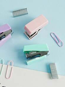 1pc Portable Mini Stapler, Macaron Color Series Binding Machine, Metal Stapler With Staples, Stationery Paper Binding Machine Set, First Day Of School - Multicolor - View 7