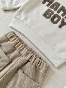 2Pcs/Set Baby Boy Towel Embroidered Round Neck Sweatshirt & Casual Long Pants Set, Spring/Autumn Baby Boy Clothing - Apricot - View 12