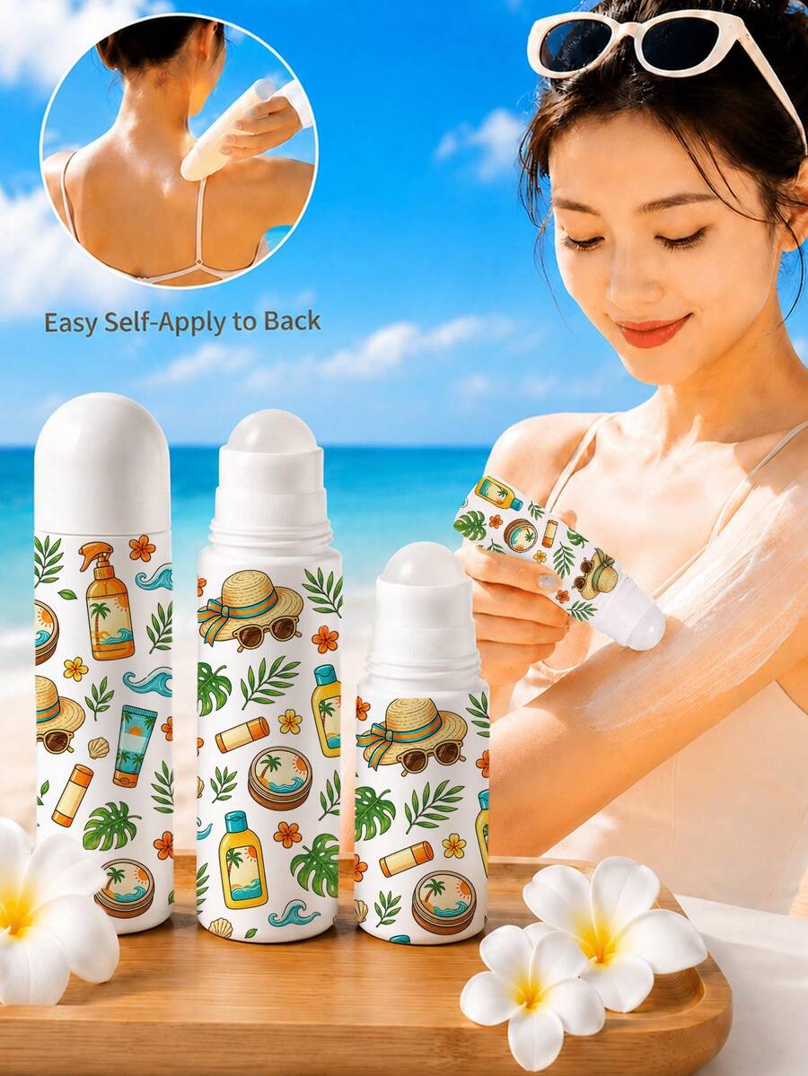 New Sun Protection Theme Roller Ball Lotion Applicator,Detachable Sunscreen Applicator,Suitable For Summer, Beach, Pool,Outdoor,Essential For Women - Multicolor - View 1