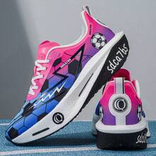 1 Pair Comfortable Mesh Breathable Sports Shoes, Fashion Lightweight Running Shoes With Football Pattern - Pink - View 21