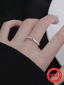 1pc S925 Sterling Silver Minimalist Luxury Hollow Geometric Rhinestone Ring, Korean Style Fashion Personalized Ins Cool Niche Design Exquisite Versatile Elegant High-End Ring, Casual Party Gift Accessory Birthday Present - Geometry - View 4