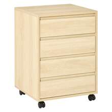 HOMCOM Cajonera de Oficina con 4 Cajones Cajonera de Escritorio con Ruedas Archivador Móvil para Estudio 46x40x65 cm Natural - Madera Natural - Ver 2