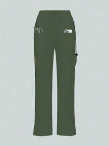 Pantalones de mujer/enfermería, pantalones cómodos, pantalones de unicolor y de bolsillos múltiples simples para primavera - Verde Oscuro - Ver 2