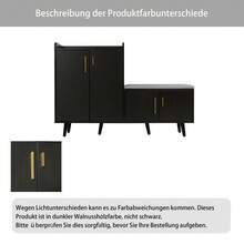 Modern Shoe Bench With Wood Grain, Storage Cabinet, Four Storage Doors, Asymmetric Metal Handles, - 黑胡桃木 - 查看 11