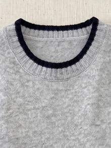 Fall Winter Women Light Grey Crew Neck Knit Vest Xmas New Year Sleeveless Layering Top - Light Grey - View 7