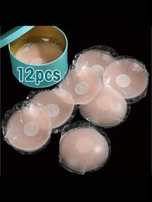 12pcs Reusable Nipple Covers, Strapless Invisible Self-Adhesive, Women's Lingerie And Underwear Accessories - Apricot - View 8