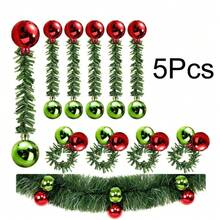 5pcs Christmas Painted Balls, Pine Pattern Decorative Ribbon, Electroplated Decorative Balls, Matte & Glossy Wavy Balls, 15CM Christmas Party Supplies - Multicolor - View 13