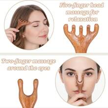 2 món dụng cụ massage da đầu bằng gỗ, lược Gua Sha gỗ đàn hương massage đầu thủ công giúp thư giãn sâu, dụng cụ massage chân - màu nâu - Xem 2