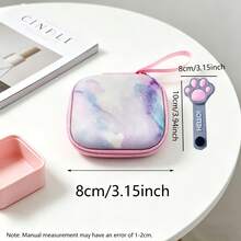 2pcs/Set Pastel Print Mini Data Cable & Earphone Storage Bag With Cat Paw Cable Organizer, Hard Shell Anti-Collision Interior With Mesh Divider, Stores Earphones, Data Cables, Chargers And Other Digital Accessories, Comes With Hanging Strap For Backpack, Convenient For School And Travel - Multicolor - View 5