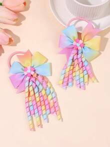 2 piezas Diademas elásticas con lazo y borlas degradadas, Diademas de color degradado, Adecuadas para el primer día de escuela, fiesta, accesorios para el cabello, útiles escolares, regalos para maestros - Multicolor - Ver 2