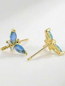 Pendientes delicados versátiles compactos casuales de moda de la serie de insectos de nivel de nicho con diseño de libélula - Multicolor - Ver 5
