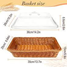 1pcs Imitation Rattan Bread Baskets,13.8''x9.8'' Large Wicker Bread Baskets With Acrylic Lids,Tabletop Food Serving Basket, Fruit Tray, Rattan Food Serving Tray For Kitchens,Dining,Restaurants - 卡其色 - 查看 5