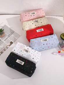 Gradient Star And Polka Dot Pattern Creative Pencil Case, Stylish And Portable Stationery Pouch,Office Desk Organizer For Items, Must-Have Pencil Case For Back-To-School Season - Single Piece - View 1