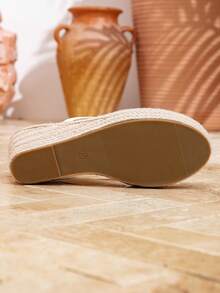 Infradito da donna con zeppa in corda di canapa da 10 cm, nuovo stile estivo, sandali con tacco basso versatili, casual, super comodi da indossare, camminata facile senza affaticamento dei piedi, alla moda e versatili - Bianco - Visualizzare 9