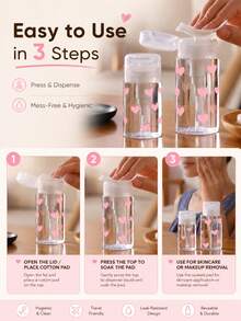 1/2pcs Heart Pattern Pump Bottle Set, Travel Refillable Container 150ml/200ml, Toner Lotion Makeup Remover Storage Dispensing Bottle, Press-To-Dispense, Portable Cosmetic Accessory, Leak-Proof Design, Suitable For Skincare Beauty Daily, Home, Salon, Travel - Multicolor - View 4