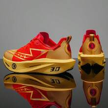 Unisex Professional Racing Carbon Plate Running Shoes With Lace-Up Secure Fit, Explosive Midsole, Powerful Propulsion, Durable Mesh Upper For Long Distance Training And Sports - Red - View 2