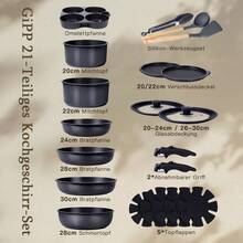 GiPP 21-Piece Upgraded Pan And Pot Set With Detachable Handle, Enlarged Pot Sizes, Ceramic Cookware Set, Stackable, For Induction And All Hobs, Black - View 2