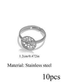 10 Pcs 18K Gold-Plated Stainless Steel Circular Hollow Mesh Adjustable Ring Blanks Inlaid With Gemstones DIY Jewelry Making Supplies For Women - Ring - View 7