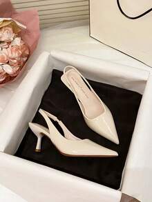 Sandalias francesas con tacón de aguja y punta puntiaguda para mujer, elegantes tacones altos de boca baja para uso diario. - Beis - Ver 3