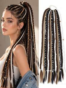 24 Inch 15-Strand Bohemian Style Braided Ponytail Wig, Handmade Dreadlocks, Boxing Crochet Braids, Beaded Hair Accessories, Colorful Braided Hair - Multicolor - View 15