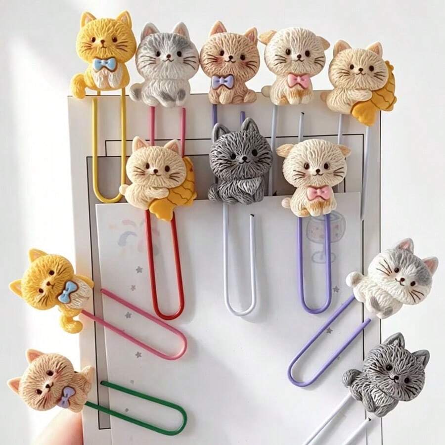 3pcs/6pcs/12pcs Klip Kertas Kucing Kartun Lucu, Berbagai Pembatas Buku Dekoratif Gambar Kucing Menggemaskan, Peniti Kantor, Alat Tulis Belajar, Dekorasi Bahan, Hadiah Kembali ke Sekolah