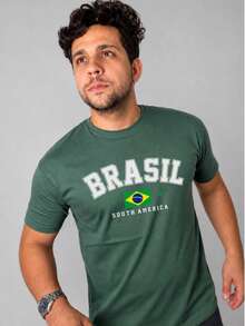 Men's T-Shirt Brazil Print Brazil Summer Spring / Autumn Loose - 軍綠色 - 查看 1
