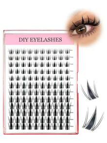 120 grappes de faux cils individuels DIY, boucle C, naturels et moelleux, longueur mixte de 9-16 mm, longs, légers, doux et réutilisables, convenant pour le quotidien, les fêtes, les mariages, les voyages, Halloween et autres occasions - D - Voir 2