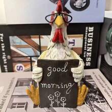 1PC Fun Acrylic Flat Chicken Statue Ornament, Cute Rooster And Hen With Glasses Decor, Good Morning Greeting Sign, Country Farm Garden Desktop Decoration, Outdoor Yard Lawn Decor, Home Decoration Gift - C - View 4