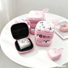 2pcs/Set Pastel Print Mini Data Cable & Earphone Storage Bag With Cat Paw Cable Organizer, Hard Shell Anti-Collision Interior With Mesh Divider, Stores Earphones, Data Cables, Chargers And Other Digital Accessories, Comes With Hanging Strap For Backpack, Convenient For School And Travel - Multicolor - View 6