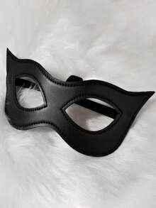 1pc Halloween Black Cat Eye Mask, Women's Black PU Leather Mask. Suitable For Halloween Party Cosplay - A - View 5