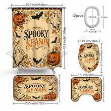1pc/4pcs Halloween Vintage Beige Ghost Bat Pumpkin Multi-Function Bathroom Decor Shower Curtain Set, Free 12 Hooks, Premium Holiday Atmosphere, Bathroom Mat, U-Shaped Rug And Round Toilet Lid Cover, Suitable For All Scenes Decoration Bathroom Set - Pumpkin Ghost - View 11