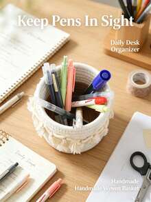 1pc/10pcsPen Holder Back To School Supplies, Tassel Woven Desktop Storage Basket, Multi-Use Stationery Organizer For Back To School Vacation Travel, Decorative Desk Pen Cup For Dorm Study Room, Ideal Gift For Students - Multiple Styles - View 5