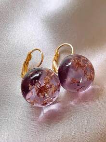 1 Pair Fashionable Gentle Artificial Glass Ball Hoop Earrings Suitable For Women's Daily And Party Wear - Purple - View 7