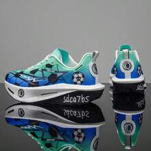 1 Pair Comfortable Mesh Breathable Sports Shoes, Fashionable Lightweight Running Shoes With Football Pattern - Green - View 2