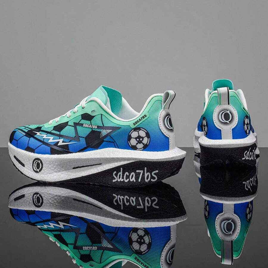 1 Pair Comfortable Mesh Breathable Sports Shoes, Fashionable Lightweight Running Shoes With Football Pattern