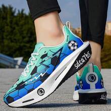 1 Pair Comfortable Mesh Breathable Sports Shoes, Fashionable Lightweight Running Shoes With Football Pattern - Green - View 7