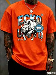 The Iconic ECKO Unltd Graphic Features A Bold Rhino Emblem With Urban Camouflage Lettering Symbolizing Strength Individuality Urban Culture   220g - 橘色2 - 查看 1