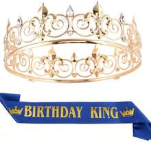 2pcs Birthday King Crown And Sash, Unisex Royal King Crown, Suitable For Party Decoration, Ball, Birthday Gift, Men's Pageant Crown, Christmas,Halloween - Multicolor - View 17