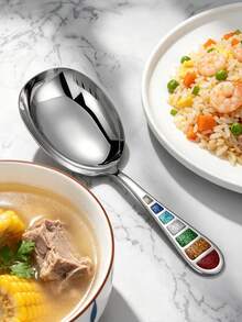 1pc 304 Stainless Steel Oval Serving Spoon, Large Long Handle Soup Ladle, Colander Spoon, Kitchen Portioning Spoon - View 3