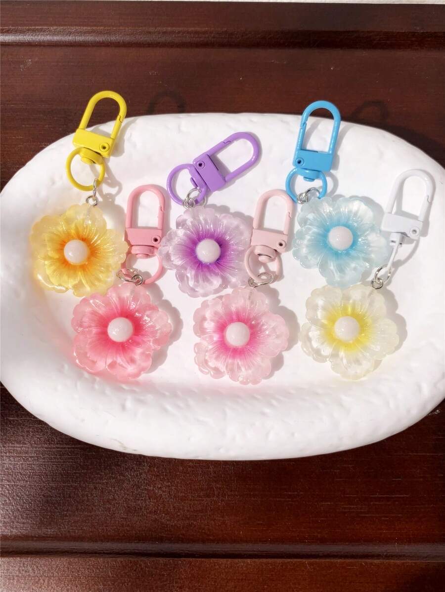 6件組漸層糖果色雞尾酒花鑰匙圈，波希米亞風，百搭鑰匙圈包包掛飾配件，送給朋友的紀念禮物，精緻花朵鑰匙圈