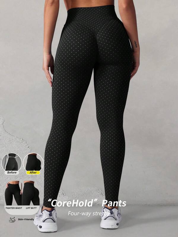 Yefecy 1 pièce Legging sans couture à pois noir et blanc pour femmes, pantalon extensible 4 directions anti-squat avec contrôle du ventre pour le yoga, la gym, les tenues quotidiennes et les sports