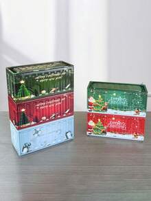 Christmas Container Shaped Metal Tin Storage Box, Santa Claus Printed Stackable Iron Storage Can, Mini Gift Tin Jar, Festive Desktop Organizer, Christmas & Housewarming Gift Box, Suitable For Storing Candies, Jewelry And All Kinds Of Small Sundries - Multicolor - View 1