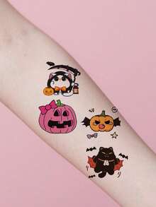 30 Pcs Halloween Waterproof Tattoo Stickers | Cute Cartoon Patterns Funny Little Ghosts And Pumpkin Designs, Arm Back Body Temporary Stickers, Party And Party Must-Have Holiday Gifts Good Choice - Multicolor - View 8
