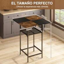 Mesa de Bar de 2 Niveles, Mesa Alta Tipo Bar, Mesa para Cafe Bicolor, 90cm Barra De Cocina, Mesas de Restaurante Desayunador Son Adecuadas para El Salón, El Balcón y la Cocina Sin Sillas - Multicolor - Ver 3