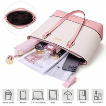 UKEIN 4PCS Women Fashion Handbags Purses Wallet Tote Shoulder Bags Casual Crossbody Bags, Best Valentine's Day Gift For Ladies Girls, Satchel Purse Set 4pcs - 粉紅白 - 查看 5