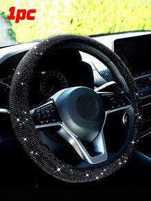 Full Rhinestone Studded No Inner Ring Steering Wheel Cover, Universal Anti-Slip Sparkling Diamond Steering Wheel Protector, Goddess Car Interior Decoration Accessory - A - View 1