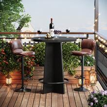 Tribesigns 37.4'' Tall Round Bar Table, Wooden Bistro Pub Table With Base And Metal Ring Footrest, Cocktail Desk For Coffee House, Kitchen Dining, Easy To Assemble, Brown And Black (Chairs Not Included) - Black - View 3