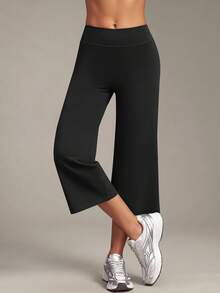 VVX Women's Capri Leggings High Waist Wide Leg Solid Color Loose Yoga Pants Sports Training Pants - Black - View 8